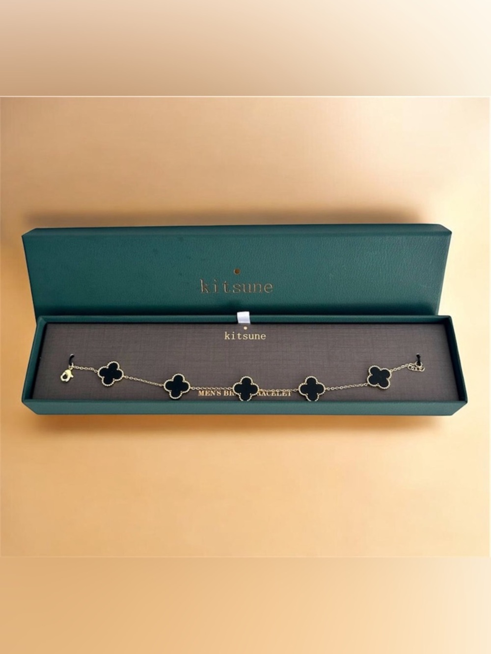 KITSUNE Clover 14k Gold Over Black Mother of Pearl Men’s Women’s Bracelet